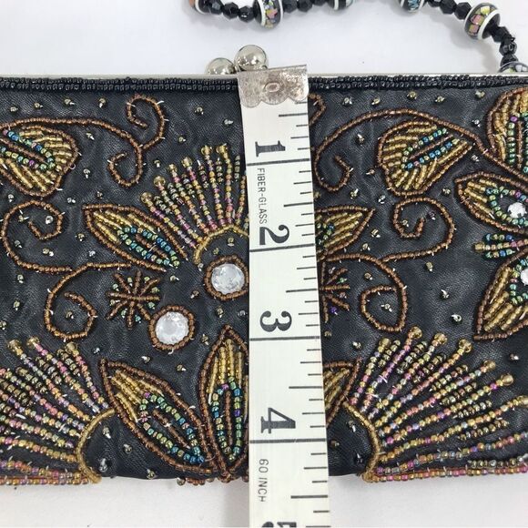 Apt. 9 Black Satin Beaded Floral Sparkle Bead Handle Mini Evening Bag - Picture 15 of 16